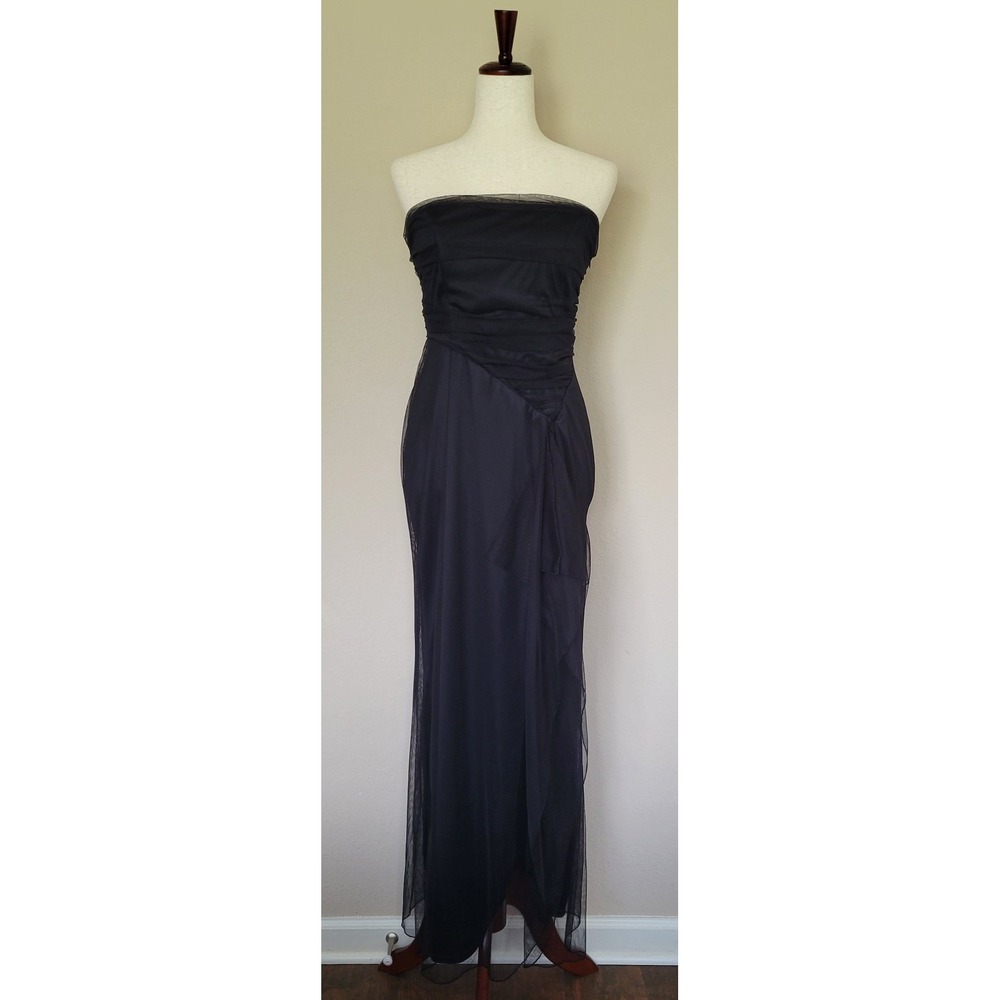 Vtg Strapless Black Maxi Dress S Whimsigoth Goth Tulle Y2K Dark Romantic Vamp